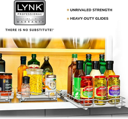 LYNK PROFESSIONAL® Pull Out Spice Rack Organizer for Inside Kitchen Cabinets - 10-3/8 inch Wide - Slide Out Drawer – Chrome Sliding Spice Cabinet Organization Shelf Racks - 1 Tier