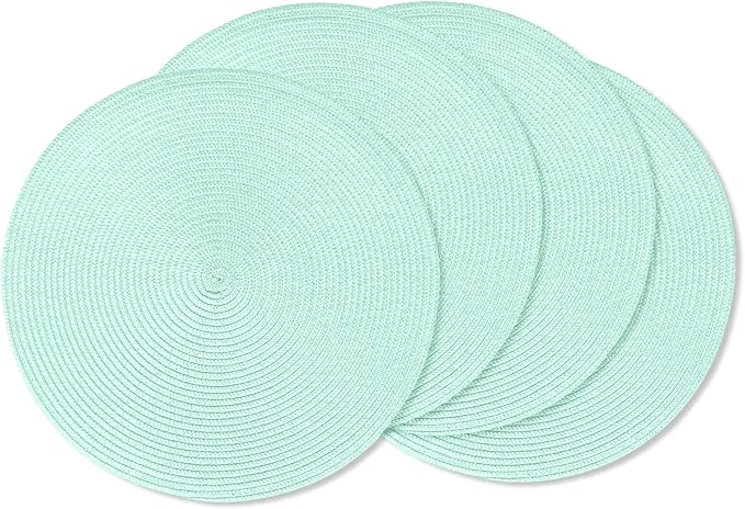 AHHFSMEI Round Braided Placemats 15 Inch Round Table Mats for Dining Tables Natural Woven Heat Resistant Place mats Set of 4 (Mint Green)