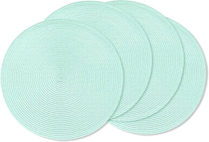 AHHFSMEI Round Braided Placemats 15 Inch Round Table Mats for Dining Tables Natural Woven Heat Resistant Place mats Set of 4 (Mint Green)