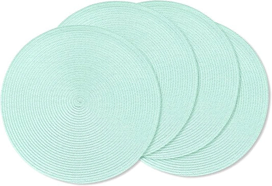 AHHFSMEI Round Braided Placemats 15 Inch Round Table Mats for Dining Tables Natural Woven Heat Resistant Place mats Set of 4 (Mint Green)