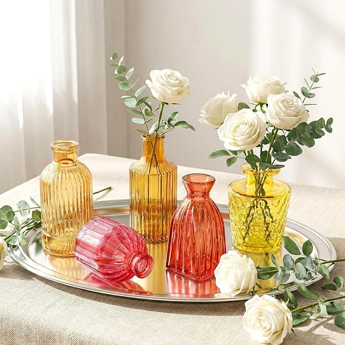 Set of 30 Gold Colored Glass Bud Vases - Small Textured Flower Vases for Centerpieces, Wedding Table Decor, Retro Home Decor Bulk Vase Set for DIY, Events & Gifts