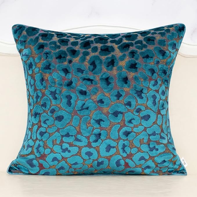Alerfa Blue Floral Throw Pillow Cover 18 x 18 Inch Cut Velvet Sqaure Luxury Decorative Pillow Cover for Couch Living Room Bedroom