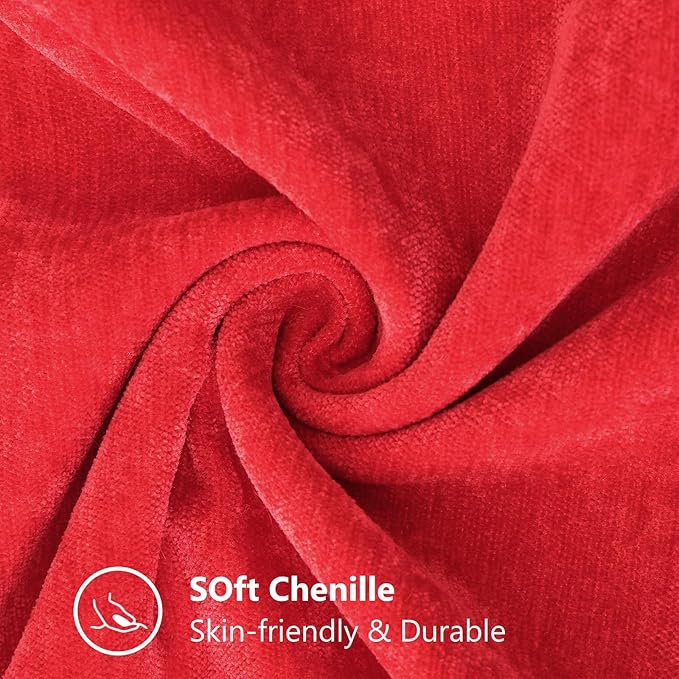 decorUhome Spring Chenille Soft Throw Pillow Covers 18x18 Set of 2, Farmhouse Velvet Neutral Decorative Pillow Covers with Stitched Edge for Couch Sofa Bed Home Decor, Red
