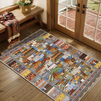 Tangsoo 2x3 Small Rugs for Entryway,Washable Vintage Entry Rug Non Slip, Soft Low Pile Throw Rugs Tribal Front Indoor Rug Small Carpet for Entrance Bedroom Kitchen Laundry Bedside (Yellow Multi)