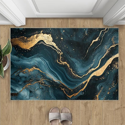 Marble Washable Area Rugs 5x6 Non-Slip Fluid Art Living Room Rug Gold Lines Soft for Carpet Low Pile Indoor Door Mat & Room Decor