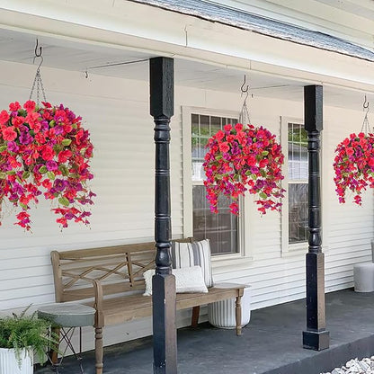 Fake Hibiscus Artificial Hanging Flowers Plants for Outdoors Spring Decoration, 2pcs Silk Hibiscus Vines Realistic UV Resistant Faux Flowers for Outside Planter Porch Patio Yard Wedding Party, Mix
