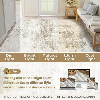 8x10 Area Rugs for Living Room, Washable Modern Abstract Large Area Rug Neutral Soft Non Slip Kids Rug Stain Resistant Indoor Carpet for Bedroom Nursery Dining Room Playroom Office(BeigeBrown, 8'x10')