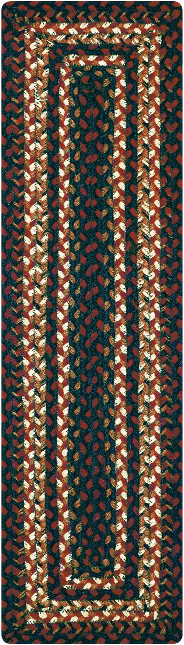Homespice Prescott Jute Braided Stair Tread, Country Primitive Decor, Set of 13, Black and Red 8x28 Rectangle Rugs for Stairs - Easy to Clean, Tightly Stitched and Durable