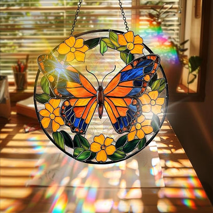Bimkole Butterfly Sun Catchers Indoor Window - Flowers Acrylic Suncatcher Hanging Decoration for Living Room Bedroom Summer Home Balcony Outdoor Garden Ornaments Decoration 7.8x7.8 Inch