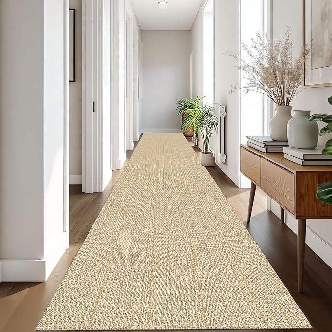 IOHOUZE Washable Exrea Long Hallway Runner Rug 3x16 Non Slip Rubber Backed Kitchen Runner Entryway Runner Indoor, Woven Rug Carpet for Kitchen Hall Entryway Stair, Warm Beige/Orange/Apricot