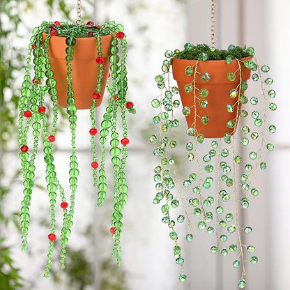 Suncalla 2 Pcs Beaded Plant Gifts for Plant Lovers Beaded Succulent Plants Sun Catcher Glass Leaf Beads Suncatcher for Window Hanging with Chain Bead Plants Crystal Sun Catchers Home (Novel Style)