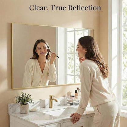 55"x30" Gold Bathroom Mirror, Metal Framed Vanity Mirror for Wall, Full Length Body Mirror for Bedroom & Closet, Modern Luxe Decor, Flush Mount