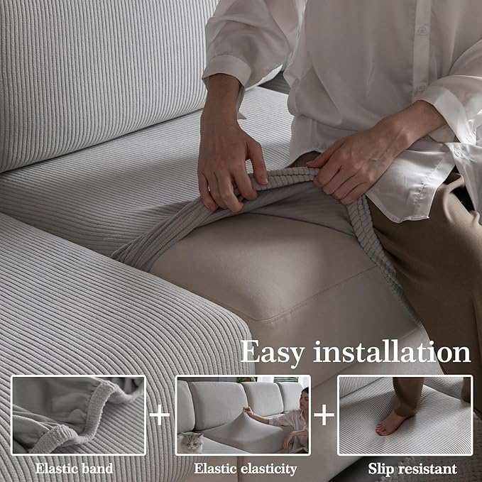 Sectional Couch Covers, Wear Resistant Stretch Sofa Covers Washable Soft Couch Cushion Covers Anti Slip Furniture Protector Sofa Slipcovers for Pets (1 Piece Back Couch Cover, Light Gray)
