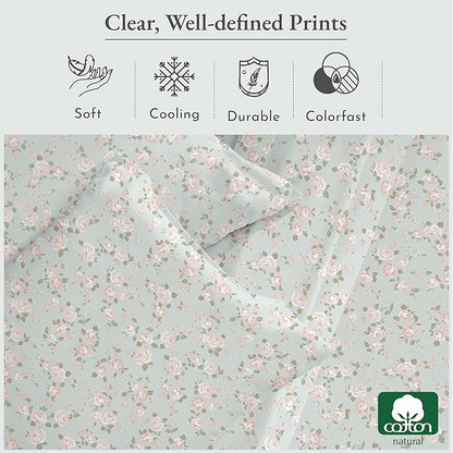 California Design Den Rose Sheet Set Twin XL, 100% Cotton Deep Pocket Twin XL Sheets & Pillowcase Set, Soft Sateen Weave - Vintage Rose