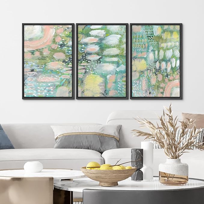 MUDECOR Framed Wall Art Print Set Vibrant Textured Abstract Multi-Colored Illustrations Modern Art Boho Decorative Colorful Chic for Living Room, Bedroom, Office - 24"x36"x3 Black