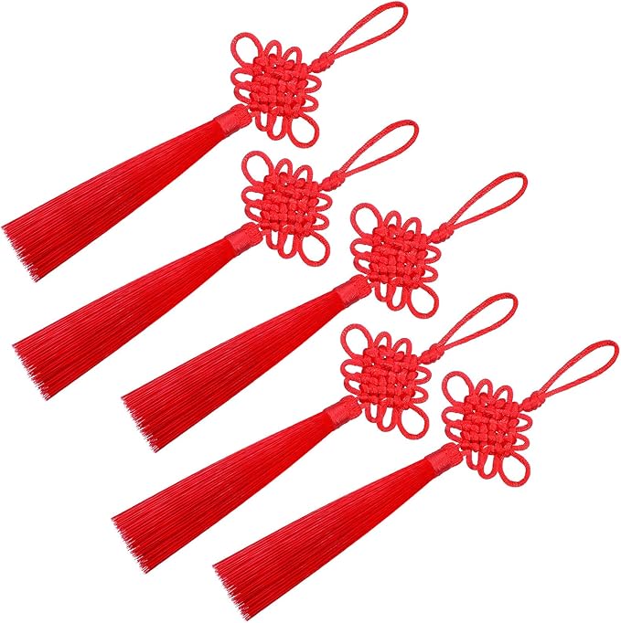 Tatuo 200 Pieces Chinese Knots with Tassels Handmade Chinese Knotting Cord Decorative for New Year Spring Festival Decorations
