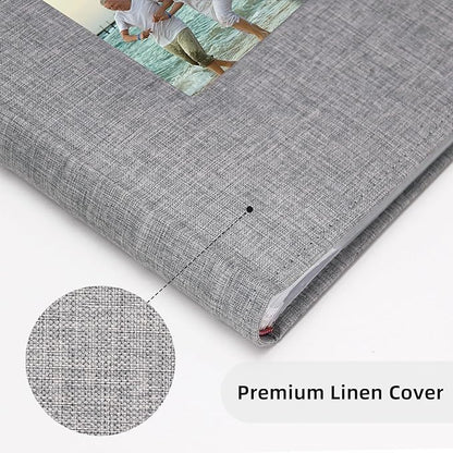 Vienrose Photo Album 4x6 300 Photos Linen Frame Cover with Memo Areas Photobook Large Capacity Slip-in Pictures Book for Wedding Baby Vacation, Grey