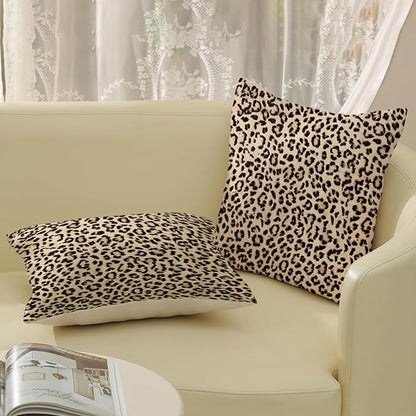 Leopard Pillow Covers 18x18 Inch Set of 2 Beige Brown Cheetah Throw Pillows Skin Animal Print Pillow Cases Modern Decorative Pillows Outdoor Farmhouse Soft Cotton Cushion Case for Couch Sofa