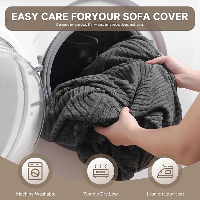 Couch Cushion Covers for Sectional and L Shaped Sofa, Stretch Soft Sofa Covers Washable Wear Resistant Slipcovers Furniture Protector Pet-Friendly (1PC L Chaise Cover, Dark Gray)