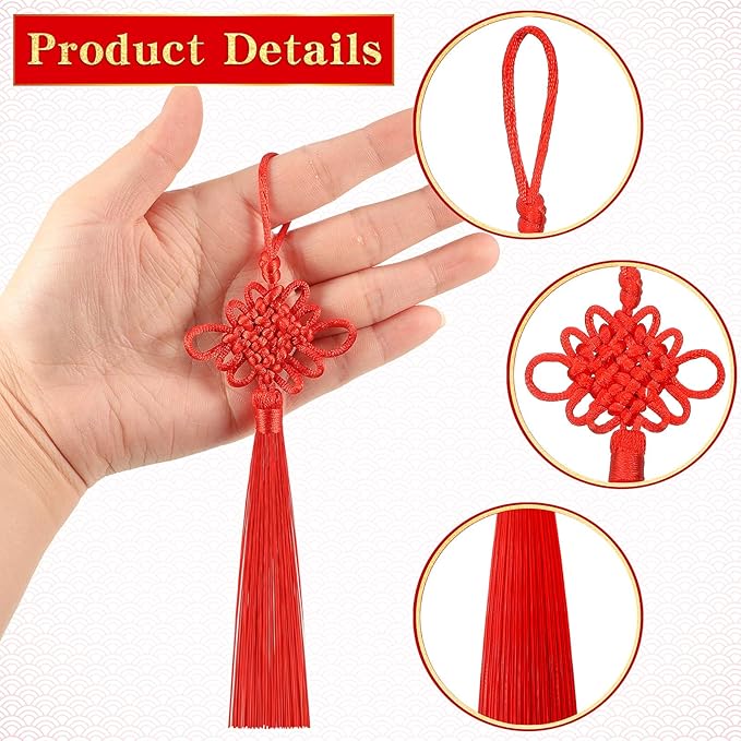 Tatuo 200 Pieces Chinese Knots with Tassels Handmade Chinese Knotting Cord Decorative for New Year Spring Festival Decorations