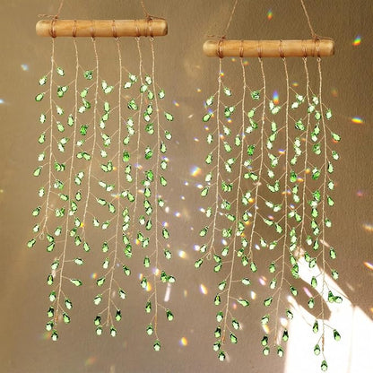 Suncalla 2 Pcs Crystal Suncatchers for Window Boho Decor Hanging Sun Catcher Making Rainbow Green Plants Artificial Crystal Prisms Wind Chime with Chain for Garden Home Wedding Ornament Gift
