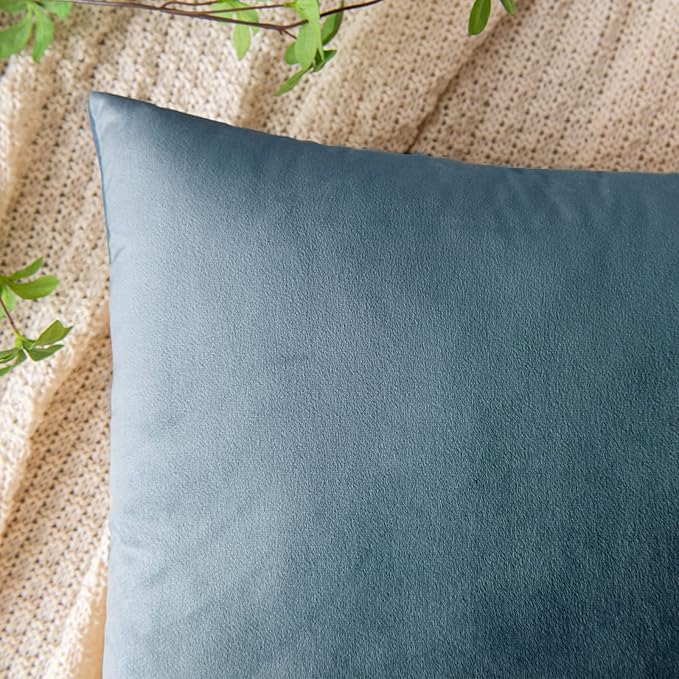 EMEMA Pack of 2 Velvet Throw Pillow Covers Decorative Square Pillowcase Soft Solid Cushion Case for Sofa Bedroom Chair Car 18x18 Inch Light Blue