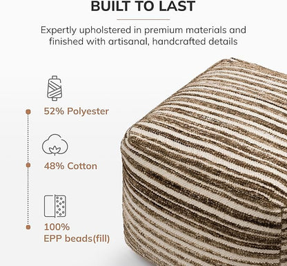 Anji Mountain 100% Handmade & Handcrafted Comfortable Home Décor Pouf Ottoman Footrest for Living Room, Bedroom, Nursery, Kidsroom, Patio Furniture - (22" x 22" x 16" - Brown)