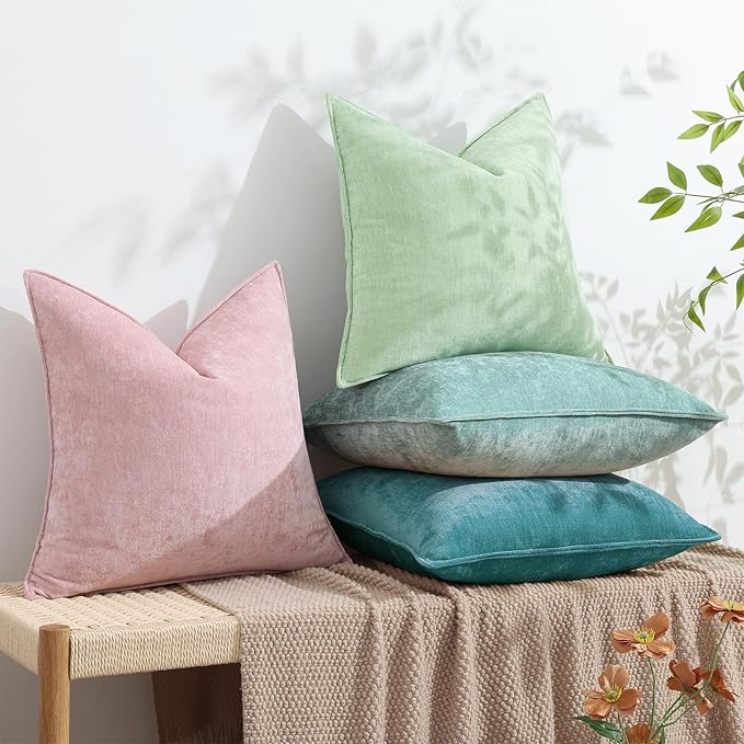 decorUhome Spring Couch Throw Pillow Covers 20x20 Set of 2, Decorative Soft Velvet Neutral Chenille Pillow Covers with Elegant Design for Sofa Bed Living Room Home Decor, Teal