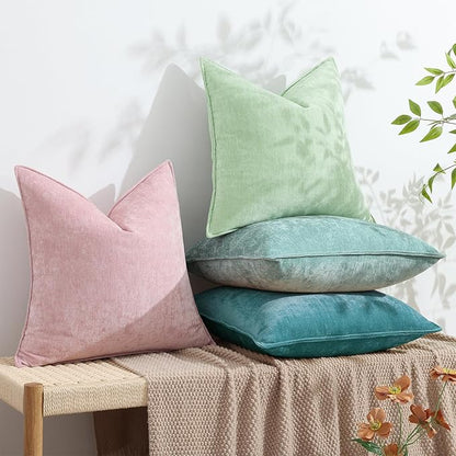 decorUhome Spring Couch Euro Sham Throw Pillow Covers 22x22 Set of 2, Decorative Soft Velvet Neutral Chenille Pillow Covers with Elegant Design for Sofa Bed Living Room Home Decor, Teal