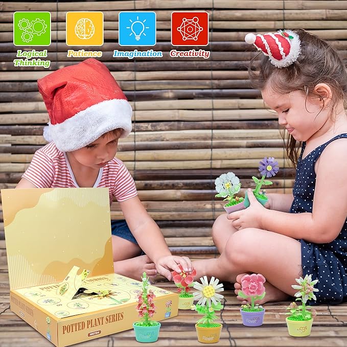 12 Days Advent Calendar 2025 Kids, 12 Packs Flower Building Blocks Set, Advent Calendar 2025 Boys for 6+ Years Old, Christmas Gifts for Girls and Boys, Party Favors (Flower Pot)