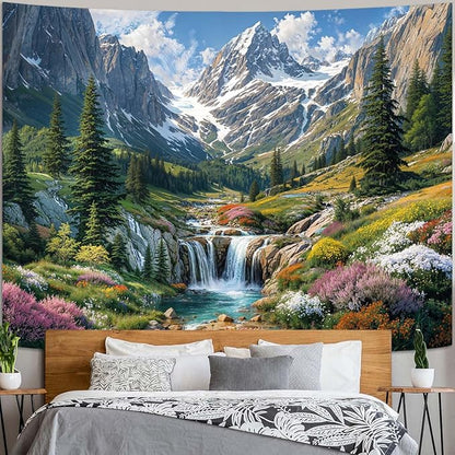 kampdream Snow Mountain Tapestry, Majestic Peaks and Creek Landscape Wall Hanging, Nature Home Decor for Bedroom and Living Room Wall Art Decoration