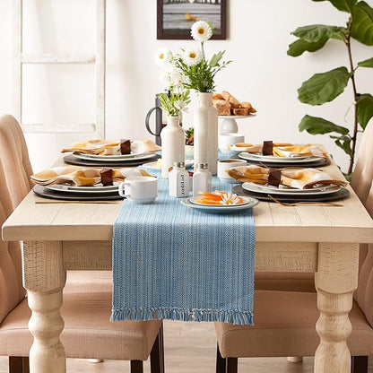 DII Variegated Tabletop Collection, Table Runner, 13x108, Light Blue