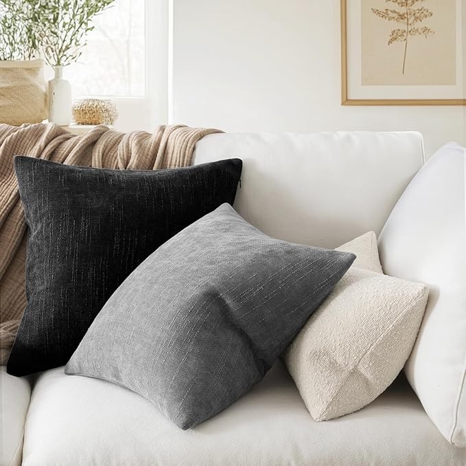 MIULEE Pack of 2 Decorative Throw Pillow Covers Soft Chenille Throw Pillows Solid Textured Cushion Covers for Couch Sofa Bedroom Living Room 20x20 Inch, Light Grey