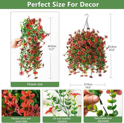 INQCMY Artificial Faux Hanging Flowers Plants Basket for Outdoor Outside Spring Decoration,UV Resistant Fake Silk Daisy in Planter Resistant Look Real for Home Porch Balcony Patio Yard Decor