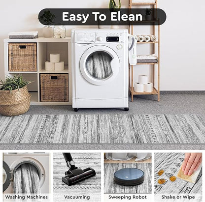2x6 Runner Rug Machine Washable Non Slip Area Rug Distressed Neutral Moroccan Boho Rug Ultra Soft Floor Runners for Hallways for Entryway Laundry Room Kitchen, Black