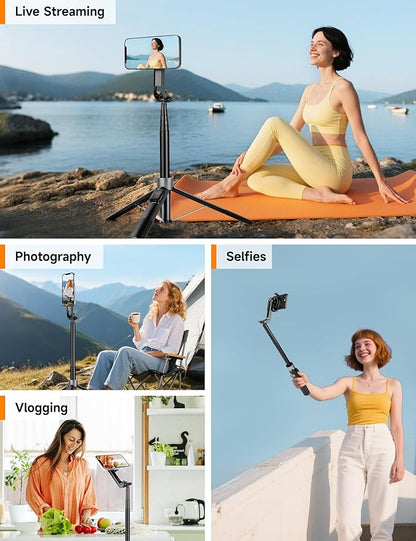 Magnetic Tripod for iPhone, 69" Phone Tripod Selfie Stick with Stake, Remote & 2 in 1 Phone Holder, Extendable Cell Phone Stand for Golf Recording Travel, Compatible with iPhone and Android Cellphone