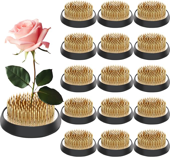 Sliner 16 Pieces Floral Frogs 2.36 Inch Round Brass Flower Holder Japanese Ikebana Vase Kenzan Flower Flower Arranger Flower Fixed Tools Pin for Flower Arrangement Home DIY Craft