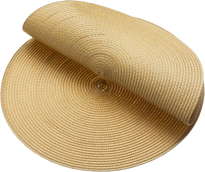 AHHFSMEI Round Braided Placemats 15 Inch Round Table Mats for Dining Tables Natural Woven Heat Resistant Place mats Set of 6 (Wheat Yellow)