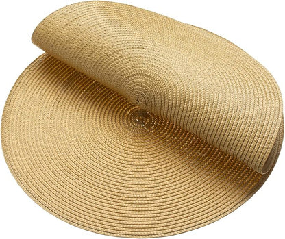 AHHFSMEI Round Braided Placemats 15 Inch Round Table Mats for Dining Tables Natural Woven Heat Resistant Place mats Set of 6 (Wheat Yellow)