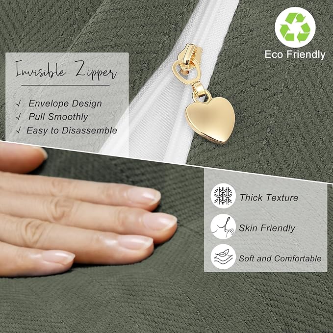 ZWJD Army Green Pillow Covers 18x18 Set of 2 Chenille Throw Pillow Covers with Elegant Design Soft and Luxurious Decorative Throw Pillows for Couch, Bed, and Home Decor