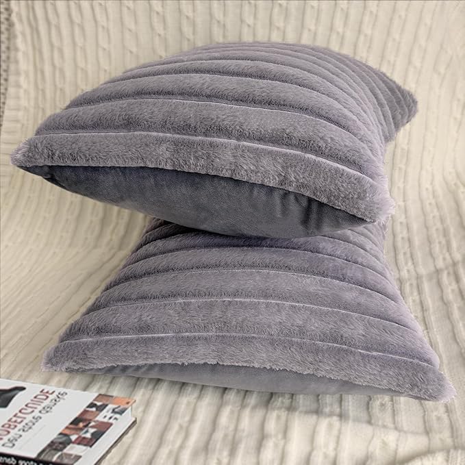 2 Pack 14x14 Pillow Cover Velvet Pillow Covers, Faux Fur Square Throw Pillow Covers for Living Room Decorations Throw Pillow Case, Throw Pillow Cover Cushion Cover for Home Sofa Bedroom Car, Grey