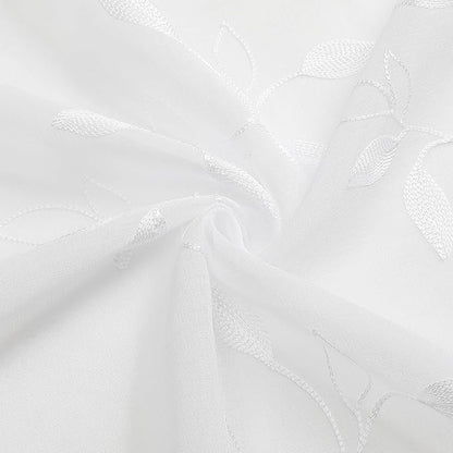 Tollpiz White Leaf Sheer Curtains Leaves Embroidered Living Room Curtain Rod Pocket Voile Window Treatments for Bedroom, 54 x 63 inches Long, Set of 2 Panels
