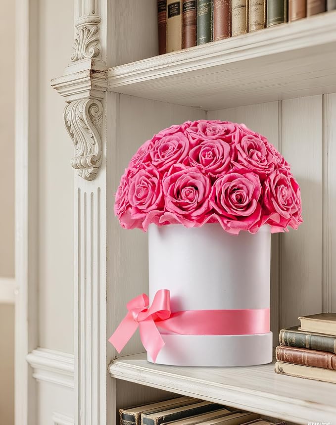 27 Forever Roses Dome in Luxury White Box, Eternal Real Roses Birthday Gifts for Women, Preserved Flowers for Delivery Prime, Anniversary, Valentine's Day, Mothers Day for Mom (Pink)
