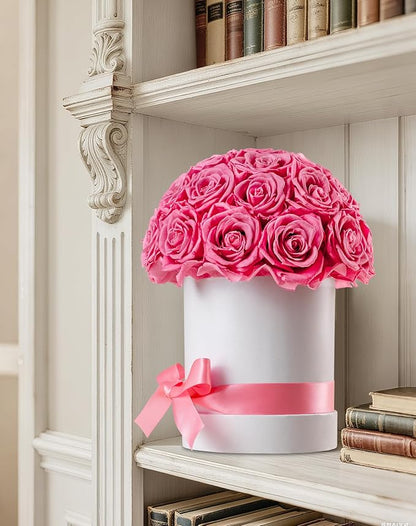 27 Forever Roses Dome in Luxury White Box, Eternal Real Roses Birthday Gifts for Women, Preserved Flowers for Delivery Prime, Anniversary, Valentine's Day, Mothers Day for Mom (Pink)
