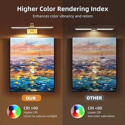 24“ Picture Lights for Wall Battery Operated, Wireless Picture Lights with Remote, Rechargeable Wall Light 3000K/4000K/6000K Dimmable, Art Lighting for Paintings Frame Gallery Dartboard Light, Brass