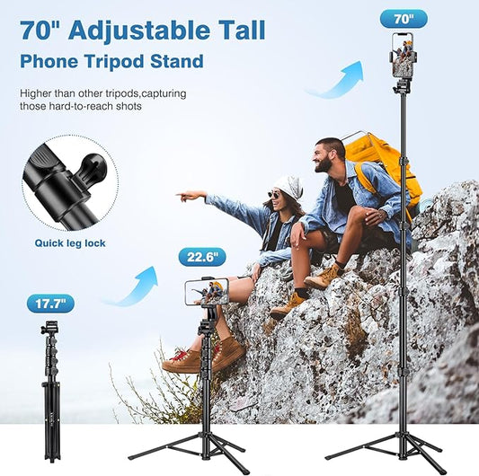 70" Phone Tripod with Remote & Holder, Portable Cell Phone Stand, Selfie Stick for Video Recording, Compatible with iPhone 14/13 Pro Max/Android/Camera