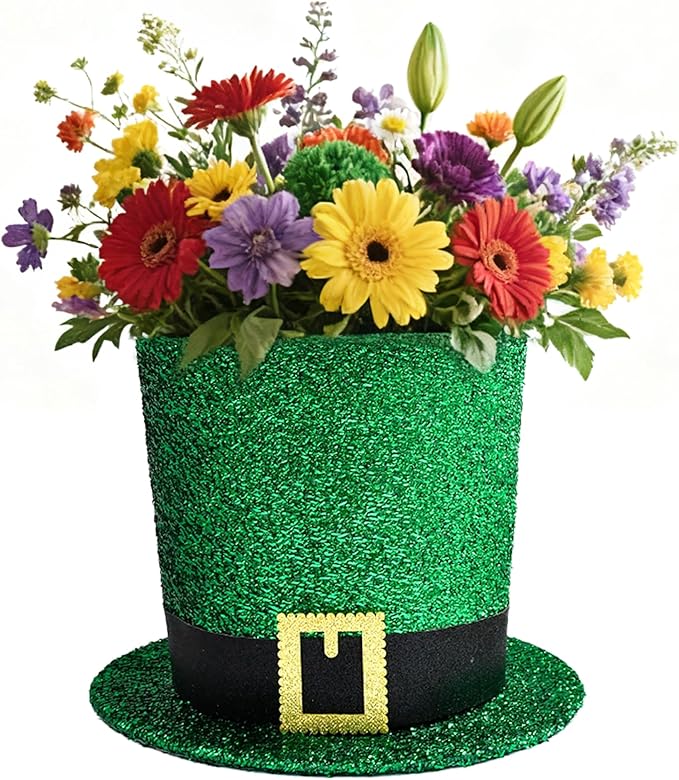 St. Patrick's Day Decorative Hat Vase, DIY Green Hat Flower Pot, St. Patrick's Day Tabletop Decoration Foldable Flower Pot Hat (Flowers Not Included)