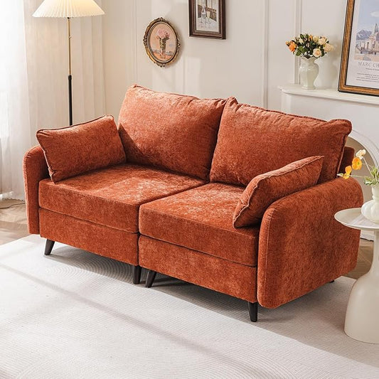 73'' Loveseat Sofa with Seats Storage, Modular Sectional Sofa with Deep Seat,Oversized Comfy Love Seat with 7.8'' Cushion,Couch for Living Room,Bedroom,Chenille,Orange