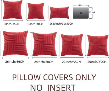 Fancy Homi 2 Packs Red Decorative Throw Pillow Covers 22x22 Inch for Living Room Couch Bed Sofa, Holiday Christmas Home Decor Gift, Soft Corss Corduroy Patchwork Accent Square Cushion Case 55x55 cm