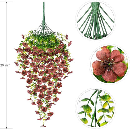 Artificial Mums for Outdoors Fake Hanging Flowers for Fall Decoration, 2 PCS Silk Daisy Flower Realistic Faux Plants UV Resistant for Porch Patio Window Yard Outside Autumn Decor(Brown)